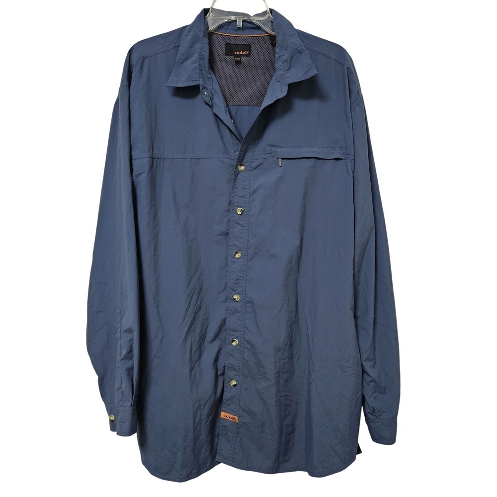 Oobe Shirt Mens XL Blue Nylon Long Sleeve Fishing Hiking Utility Button Down